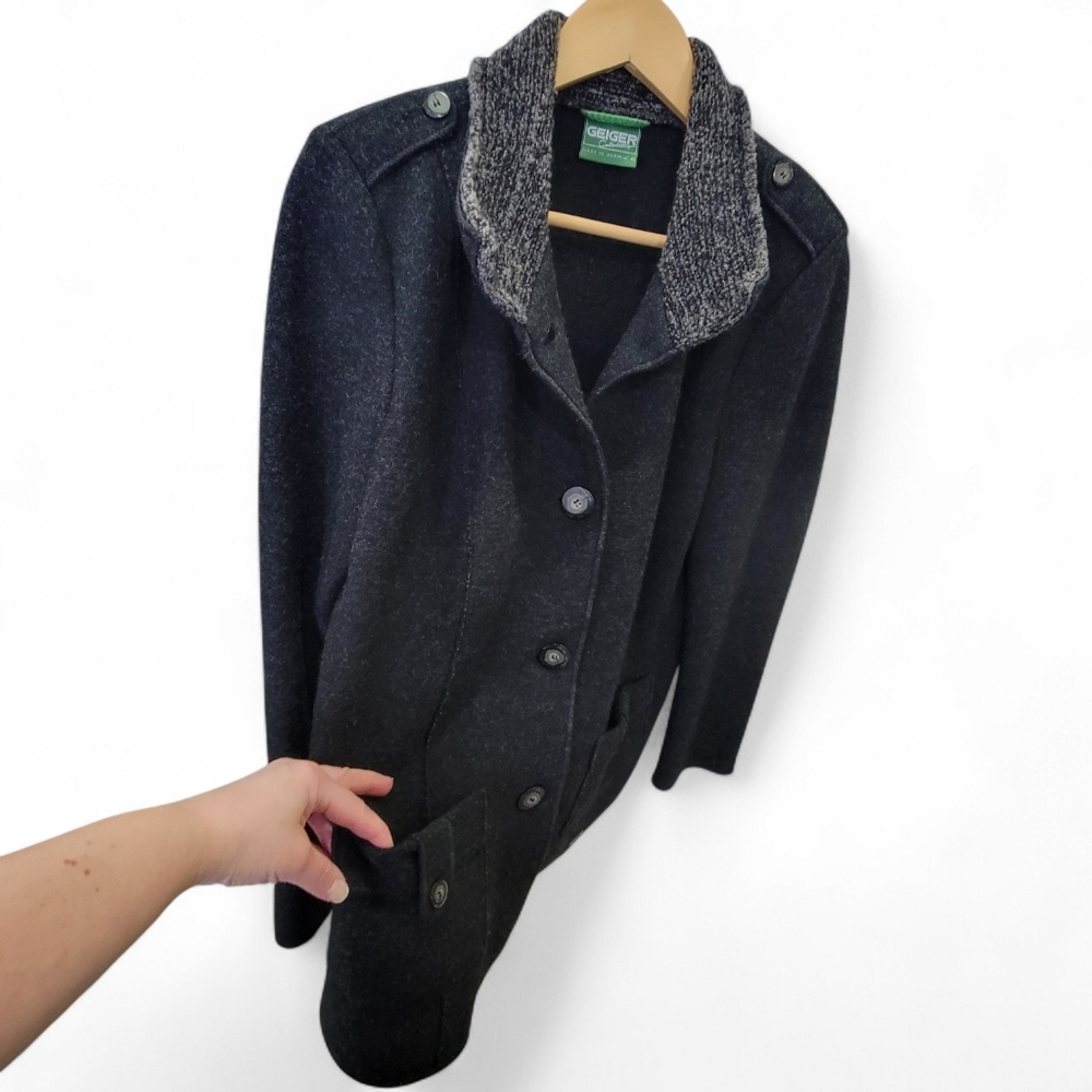 Geiger Austria Grey Boiled Wool Jacket Mock Neck Button Coat Women’s EU 40 US M - Picture 8 of 17